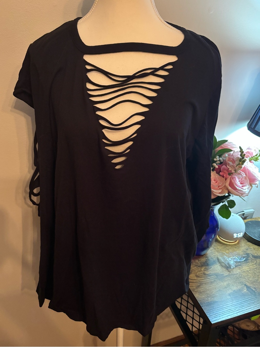 torrid Black Long Sleeve Top with Cutout Ladder Front